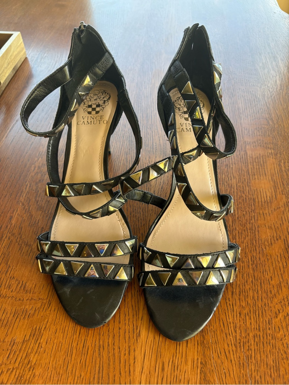 Vince Camuto Black Studded Pyramid-Strap Heels